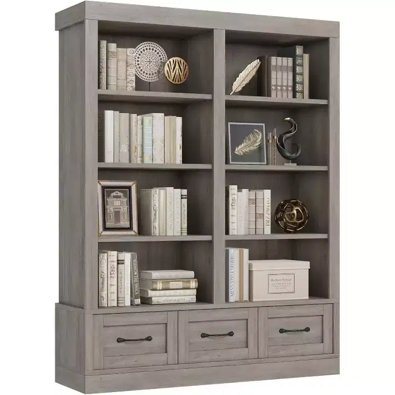 Libreria alta 162 cm in legno con 3 cassetti e 4 ripiani aperti, grande scaffale per biblioteca, ufficio e soggiorno