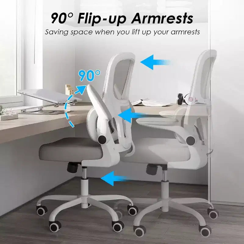 Sedia da ufficio ergonomica in rete, sedia da computer con supporto lombare e bracciolo ribaltabile, sedia comoda con ruote per studio, ufficio, casa