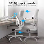 Sedia da ufficio ergonomica in rete, sedia da computer con supporto lombare e bracciolo ribaltabile, sedia comoda con ruote per studio, ufficio, casa