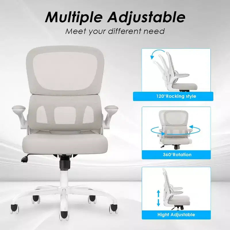 Sedia da ufficio ergonomica in rete, sedia da computer con supporto lombare e bracciolo ribaltabile, sedia comoda con ruote per studio, ufficio, casa