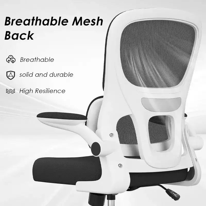 Sedia da ufficio ergonomica in rete, sedia da computer con supporto lombare e bracciolo ribaltabile, sedia comoda con ruote per studio, ufficio, casa