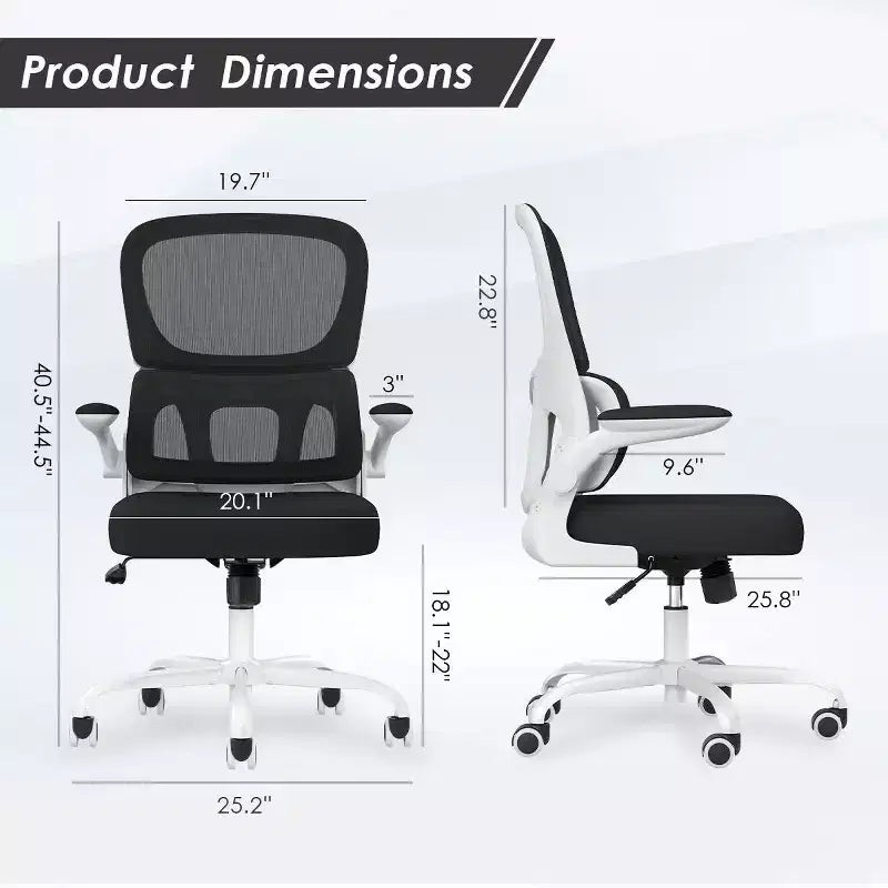 Sedia da ufficio ergonomica in rete, sedia da computer con supporto lombare e bracciolo ribaltabile, sedia comoda con ruote per studio, ufficio, casa