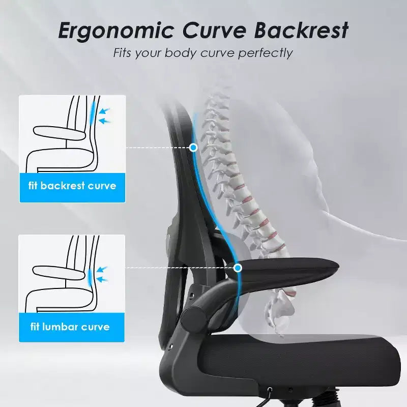 Sedia da ufficio ergonomica in rete, sedia da computer con supporto lombare e bracciolo ribaltabile, sedia comoda con ruote per studio, ufficio, casa