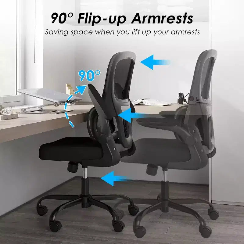Sedia da ufficio ergonomica in rete, sedia da computer con supporto lombare e bracciolo ribaltabile, sedia comoda con ruote per studio, ufficio, casa
