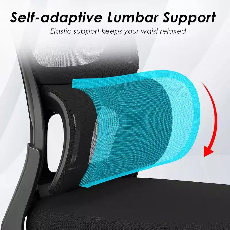 Sedia da ufficio ergonomica in rete, sedia da computer con supporto lombare e bracciolo ribaltabile, sedia comoda con ruote per studio, ufficio, casa
