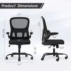 Sedia da ufficio ergonomica in rete, sedia da computer con supporto lombare e bracciolo ribaltabile, sedia comoda con ruote per studio, ufficio, casa