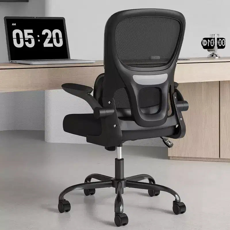 Sedia da ufficio ergonomica in rete, sedia da computer con supporto lombare e bracciolo ribaltabile, sedia comoda con ruote per studio, ufficio, casa