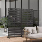 Divisorio Paravento Decorativo Nero in Acciaio Zincato con Lamelle Strette e Larghe, da Esterno e Interno, con Base Autoportante per la Privacy