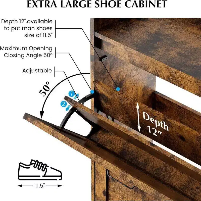 Armadietto scarpiera per ingresso, Organizzatore di scarpe con 2 cassetti a ribalta, Scarpiera stretta autoportante per ingresso