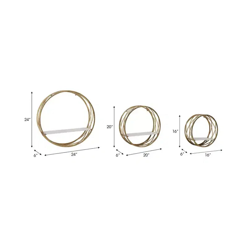Mensole rotonde moderne in metallo da parete - Mensole galleggianti con struttura in ferro e ripiano in legno - Per decorazione casa, ufficio, stanza - Set da 3, bianco