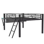 Letto a soppalco in metallo full-size con scrivania e luci a LED, struttura per letto a soppalco da gaming con spazio di archiviazione, nero