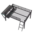 Letto a soppalco in metallo full-size con scrivania e luci a LED, struttura per letto a soppalco da gaming con spazio di archiviazione, nero