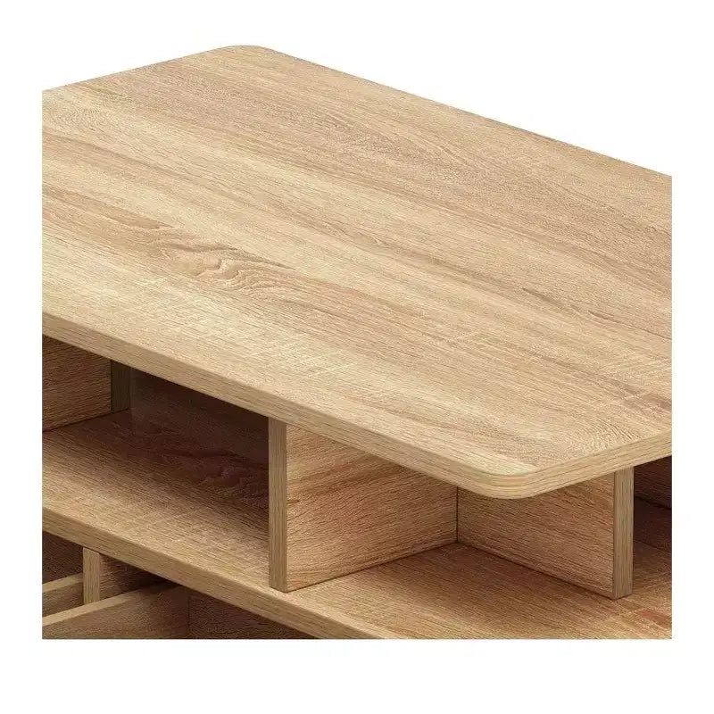 Tavolino da caffè in stile rustico con luci a LED, 4 cassetti e scomparto aperto, design rettangolare moderno, in legno