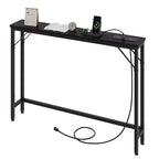 5.9 Tavolino da Divano Stretto con Prese, Tavolino Console Sottile con Spazio Contenitore, Tavolino Stretto Dietro il Divano per Soggiorno, Ingresso, Corridoio, Foyer - Nero