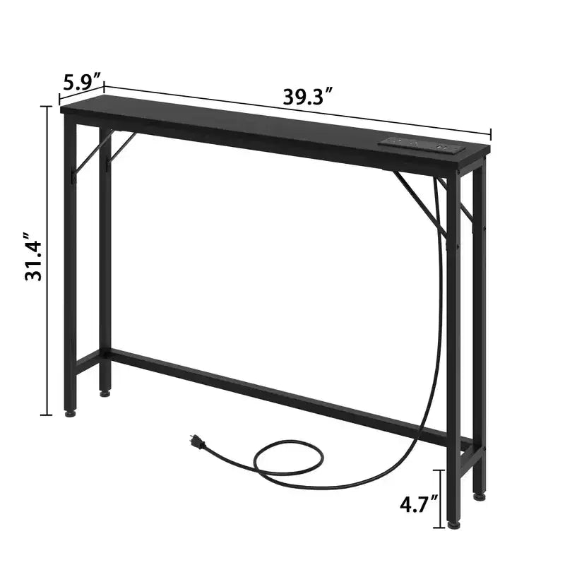 5.9 Tavolino da Divano Stretto con Prese, Tavolino Console Sottile con Spazio Contenitore, Tavolino Stretto Dietro il Divano per Soggiorno, Ingresso, Corridoio, Foyer - Nero