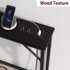 5.9 Tavolino da Divano Stretto con Prese, Tavolino Console Sottile con Spazio Contenitore, Tavolino Stretto Dietro il Divano per Soggiorno, Ingresso, Corridoio, Foyer - Nero