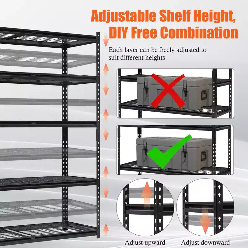 Scaffalatura a 5 Ripiani Regolabili, Carico 900 kg, Scaffale in Filo Metallico Resistente per Garage, Scaffali e Ripiani in Metallo per Magazzino, Scaffali per Garage H 183 cm per Cantina
