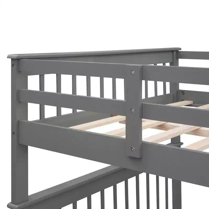 Letti a castello Full su Full con scale, letto a castello in legno Full con scala, contenitore e ringhiera per dormitorio