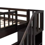 Letti a castello Full su Full con scale, letto a castello in legno Full con scala, contenitore e ringhiera per dormitorio