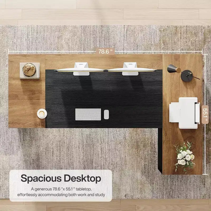 Scrivania direzionale a L da 78 pollici con cassetti, scrivania per computer con mobiletto, workstation di arredamento aziendale per ufficio domestico