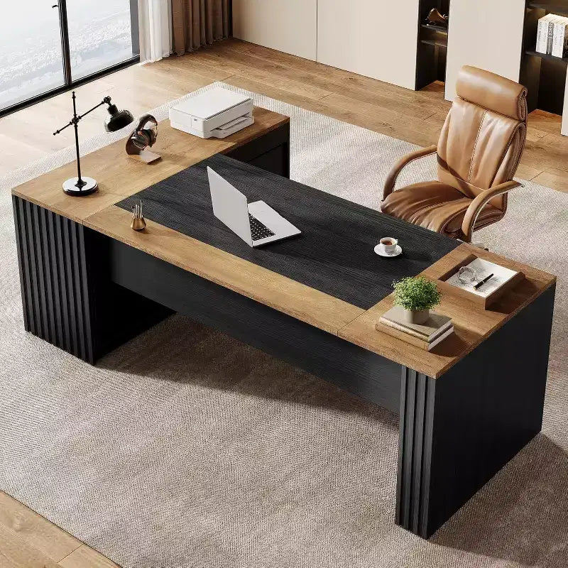 Scrivania direzionale a L da 78 pollici con cassetti, scrivania per computer con mobiletto, workstation di arredamento aziendale per ufficio domestico