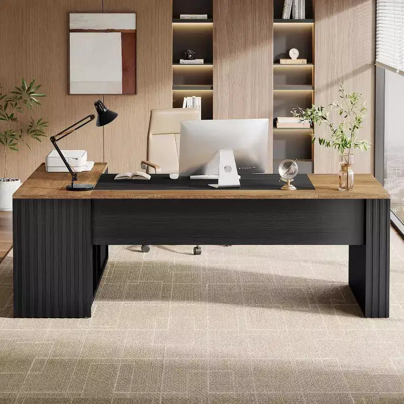 Scrivania direzionale a L da 78 pollici con cassetti, scrivania per computer con mobiletto, workstation di arredamento aziendale per ufficio domestico