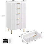 Cassettiera a 5 cassetti scanalati per camera da letto, cassettiera moderna alta 122 cm con cassetti profondi e piano ampio, per soggiorno, corridoio, camera dei bambini
