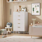 Cassettiera a 5 cassetti scanalati per camera da letto, cassettiera moderna alta 122 cm con cassetti profondi e piano ampio, per soggiorno, corridoio, camera dei bambini
