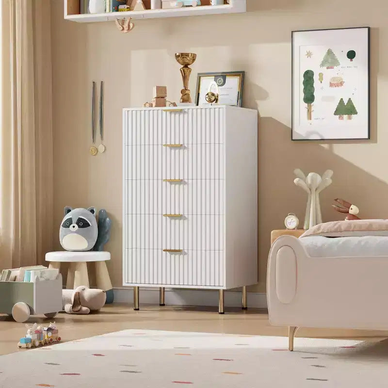 Cassettiera a 5 cassetti scanalati per camera da letto, cassettiera moderna alta 122 cm con cassetti profondi e piano ampio, per soggiorno, corridoio, camera dei bambini