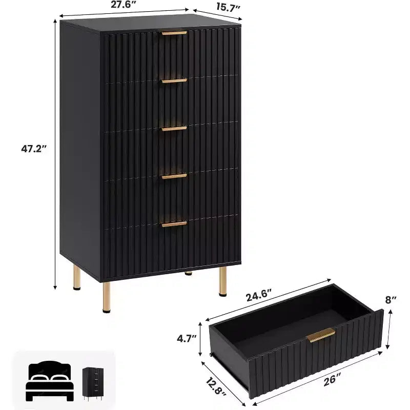 Cassettiera a 5 cassetti scanalati per camera da letto, cassettiera moderna alta 122 cm con cassetti profondi e piano ampio, per soggiorno, corridoio, camera dei bambini