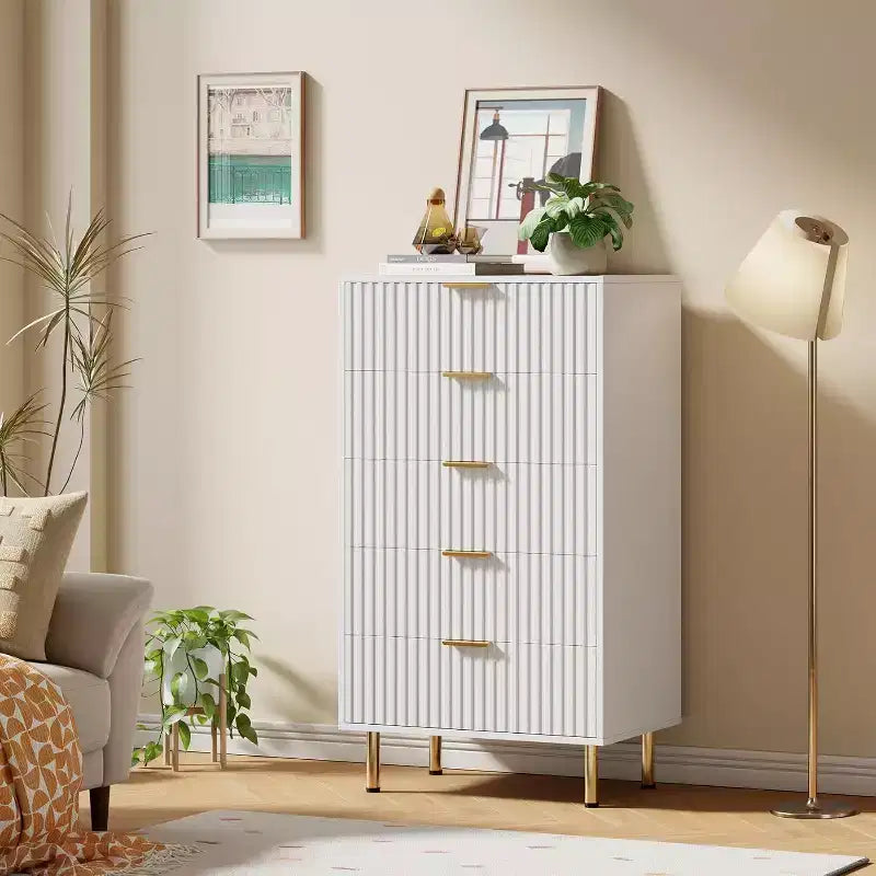 Cassettiera a 5 cassetti scanalati per camera da letto, cassettiera moderna alta 122 cm con cassetti profondi e piano ampio, per soggiorno, corridoio, camera dei bambini
