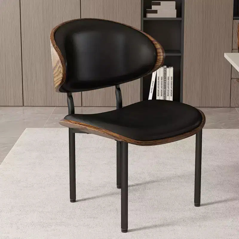 Sedie da Soggiorno in Legno Curvato, Sedie da Cucina Ergonomiche in Pelle PU, Sedie in Legno Senza Braccioli, Sedie da Ufficio Mid-Century, Nere, 2 Pezzi