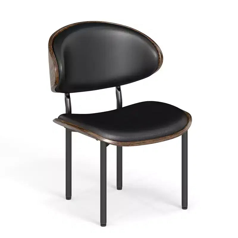 Sedie da Soggiorno in Legno Curvato, Sedie da Cucina Ergonomiche in Pelle PU, Sedie in Legno Senza Braccioli, Sedie da Ufficio Mid-Century, Nere, 2 Pezzi