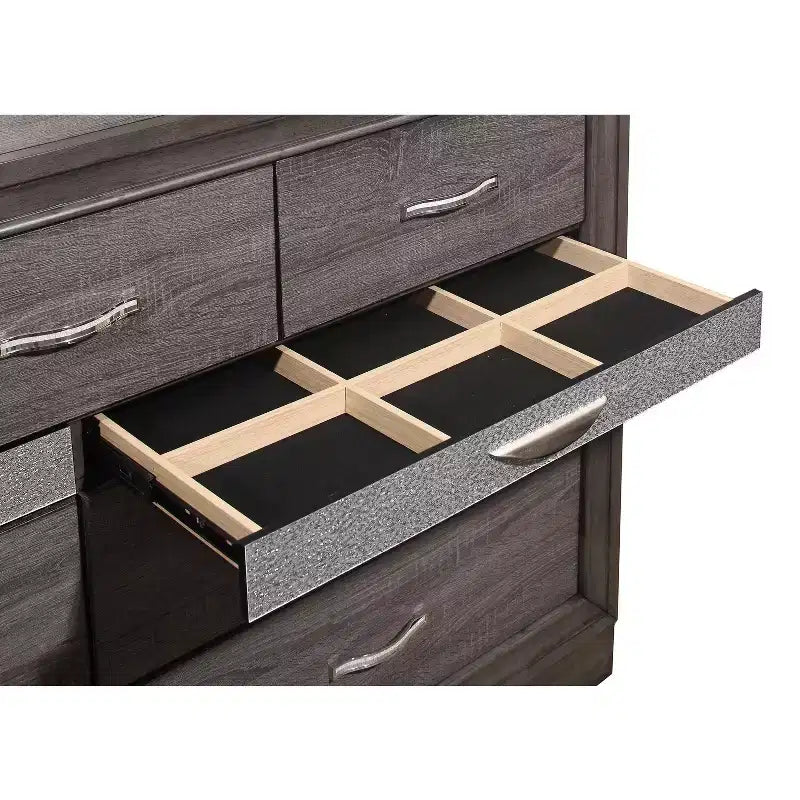 Comò orizzontali in melaminico, finitura grigia, con 3 cassetti, altezza 48 cm