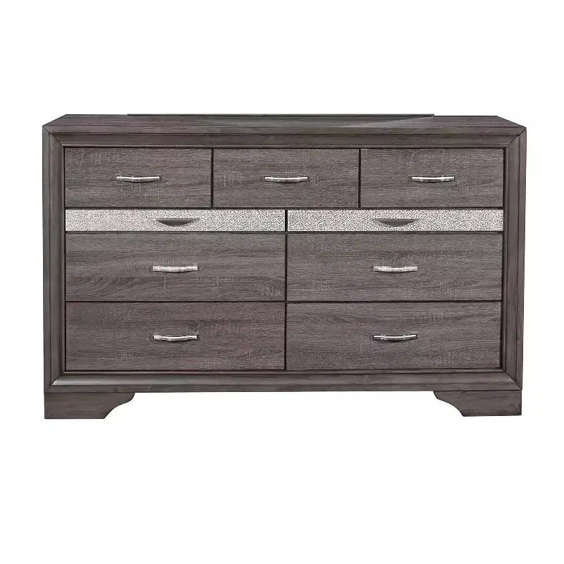 Comò orizzontali in melaminico, finitura grigia, con 3 cassetti, altezza 48 cm