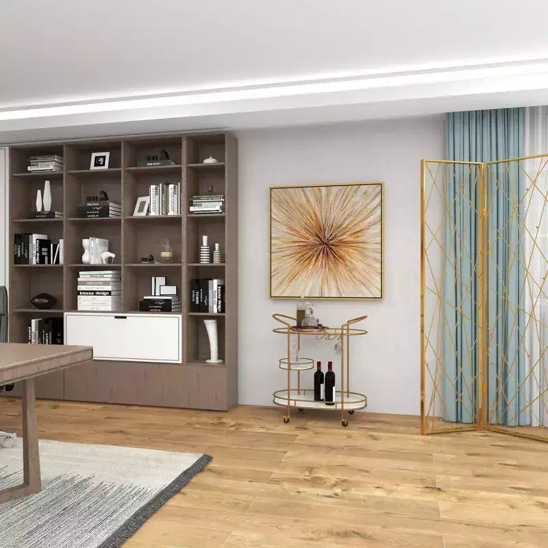 Carrello Bar Contemporaneo in Ferro Dorato: Elegante Contenitore a 3 Ripiani con Ruote, per Interni