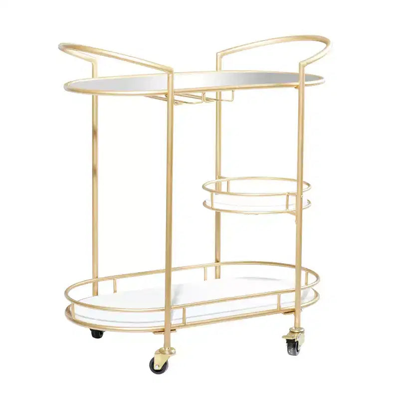 Carrello Bar Contemporaneo in Ferro Dorato: Elegante Contenitore a 3 Ripiani con Ruote, per Interni