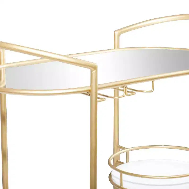 Carrello Bar Contemporaneo in Ferro Dorato: Elegante Contenitore a 3 Ripiani con Ruote, per Interni