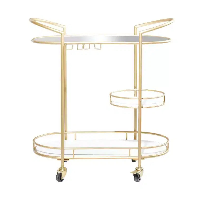 Carrello Bar Contemporaneo in Ferro Dorato: Elegante Contenitore a 3 Ripiani con Ruote, per Interni