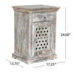 Comodino Tijeras Artigianale Boho in Legno di Mango Bianco Decapato: Realizzato a Mano, Mobile Contenitore, Nessun Montaggio Richiesto