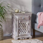 Comodino Tijeras Artigianale Boho in Legno di Mango Bianco Decapato: Realizzato a Mano, Mobile Contenitore, Nessun Montaggio Richiesto
