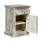 Comodino Tijeras Artigianale Boho in Legno di Mango Bianco Decapato: Realizzato a Mano, Mobile Contenitore, Nessun Montaggio Richiesto