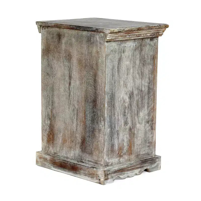 Comodino Tijeras Artigianale Boho in Legno di Mango Bianco Decapato: Realizzato a Mano, Mobile Contenitore, Nessun Montaggio Richiesto