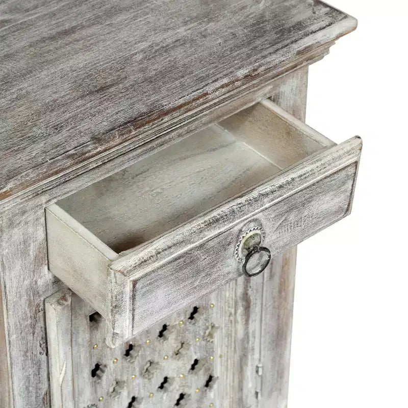 Comodino Tijeras Artigianale Boho in Legno di Mango Bianco Decapato: Realizzato a Mano, Mobile Contenitore, Nessun Montaggio Richiesto