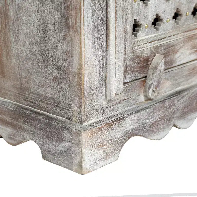 Comodino Tijeras Artigianale Boho in Legno di Mango Bianco Decapato: Realizzato a Mano, Mobile Contenitore, Nessun Montaggio Richiesto