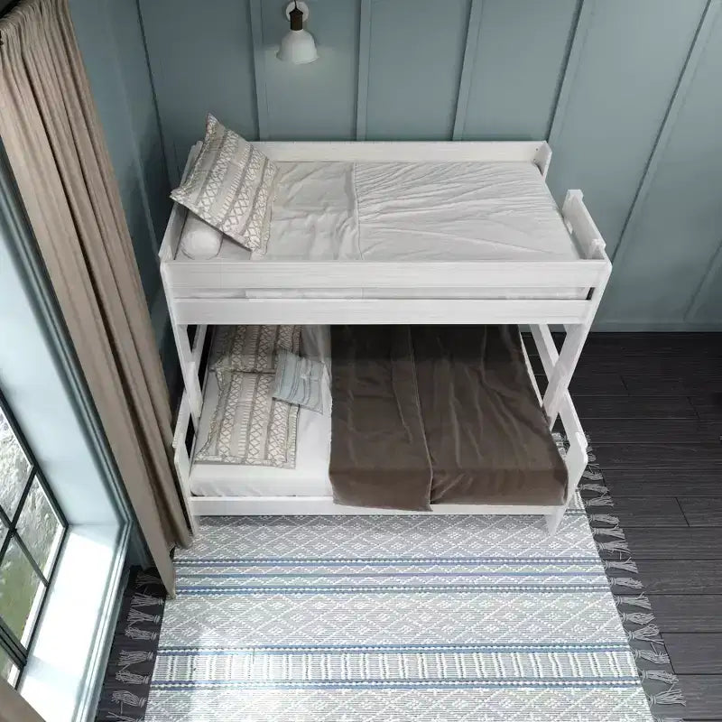 Letto a castello singolo sopra una piazza e mezza, letti a castello in legno massello stile fattoria moderna per bambini