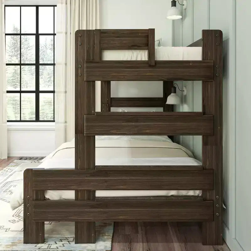 Letto a castello singolo sopra una piazza e mezza, letti a castello in legno massello stile fattoria moderna per bambini