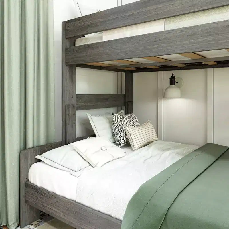 Letto a castello singolo sopra una piazza e mezza, letti a castello in legno massello stile fattoria moderna per bambini