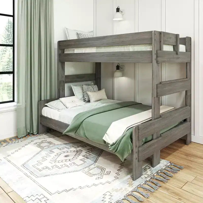 Letto a castello singolo sopra una piazza e mezza, letti a castello in legno massello stile fattoria moderna per bambini