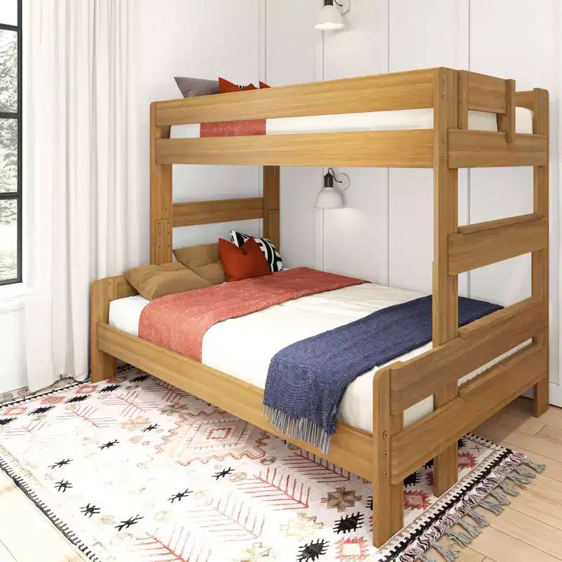 Letto a castello singolo sopra una piazza e mezza, letti a castello in legno massello stile fattoria moderna per bambini